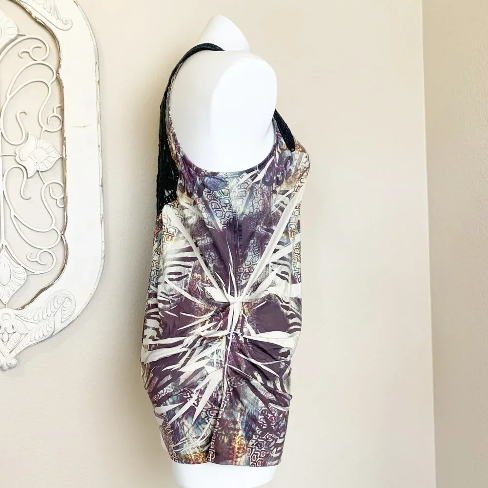 Live and Let Live | Women's Multicolor Black Lace Boho Tank Top | Size: L - Picture 5 of 8